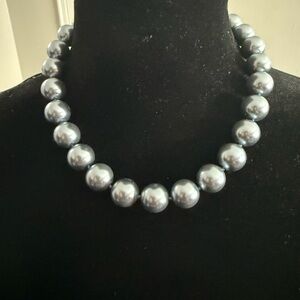 CHARTER CLUB VINTAGE Imitation 14mm Blue Silver Pearl Collar Choker Necklace 17”